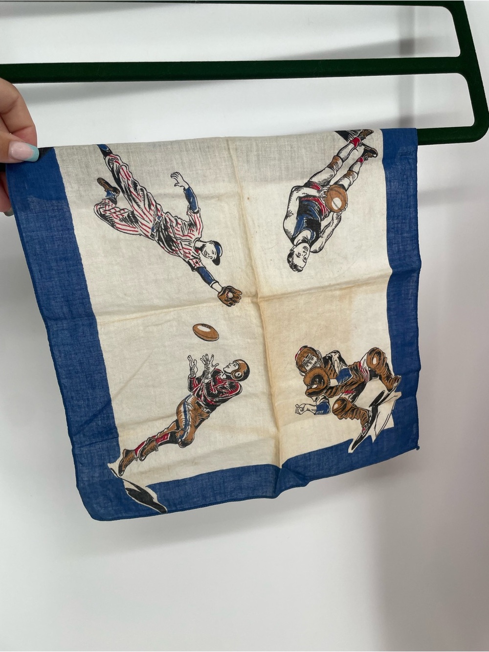 Mid Century Sports Handkerchief Novelty Print Basketball Football Baseball